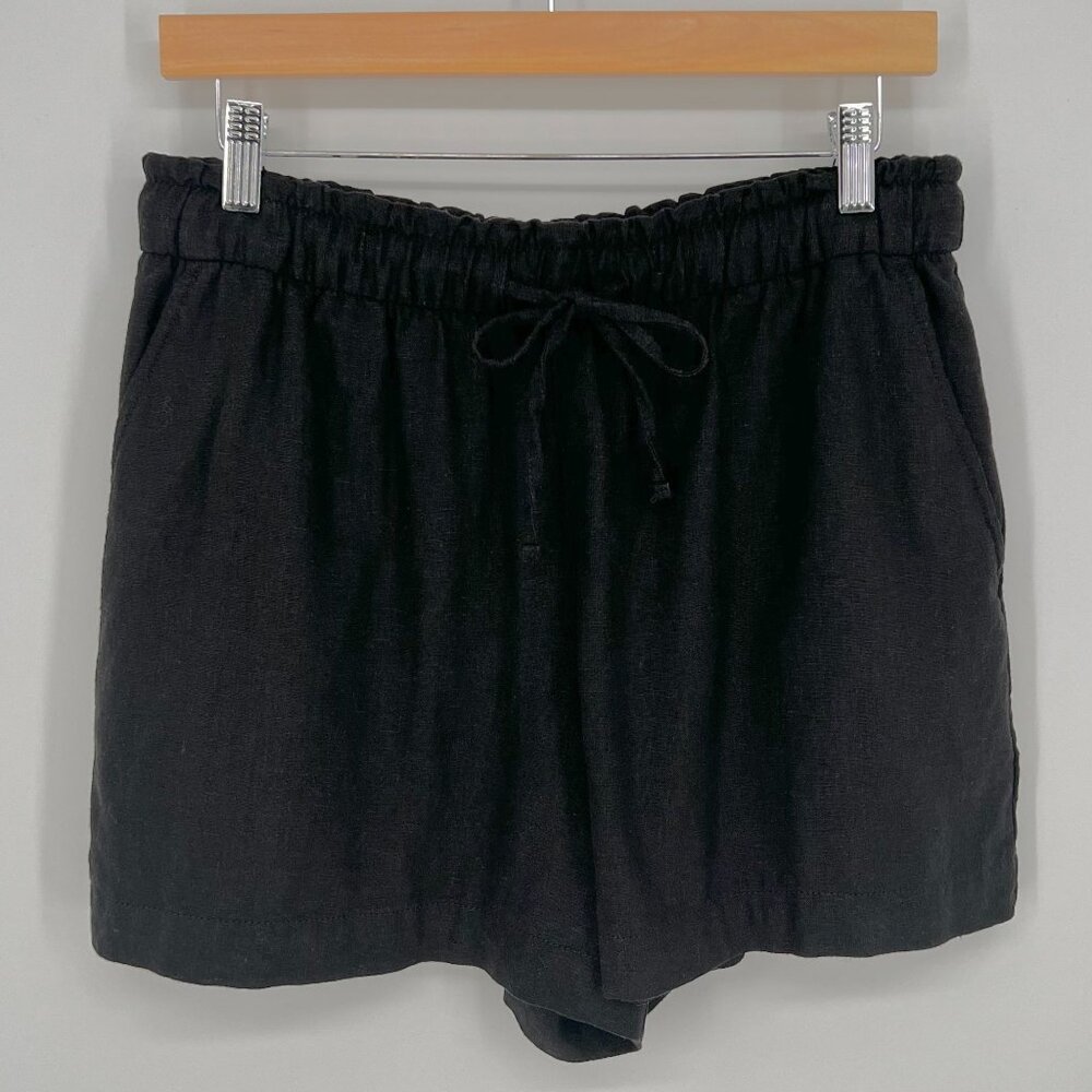 Gap Womens Linen Blend Pull On Shorts Size M Black Elastic Waist Pockets 4"